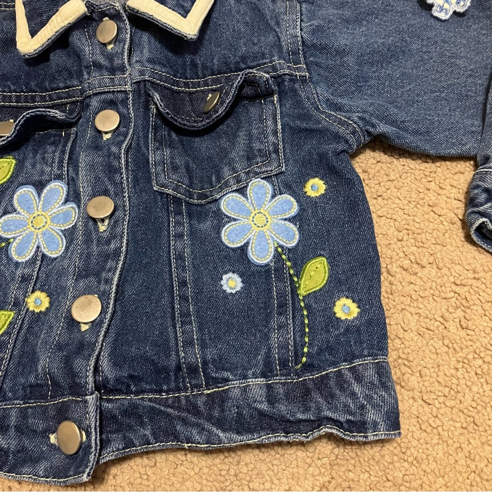 Kids Play Jean Jacket w/ Floral appliqué detail & Velvet trim Girl’s Sz 4T - Picture 7 of 10
